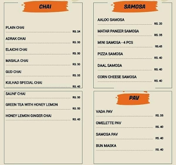 Just Chai menu 