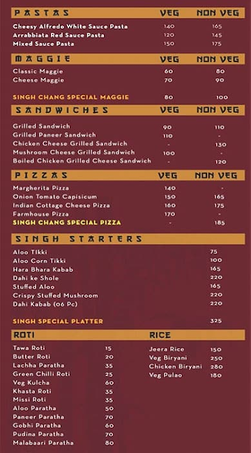 Singh Chang menu 