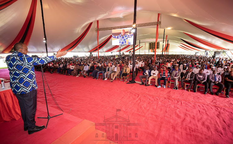 President Uhuru Kenyatta addressing over 3,000 young leaders convened at State House, Nairobi on Friday.