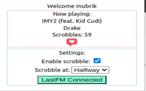 Chrome Youtube music Lastfm Scrobbler