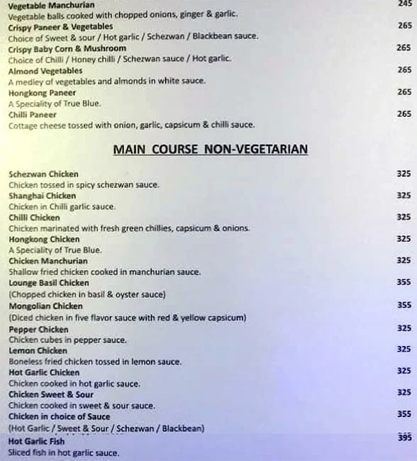 True Blue Classroom menu 