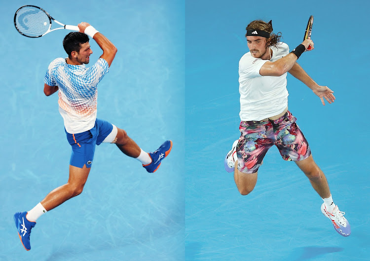 Novak Djokovic (L) and Stefanos Tsitsipas will meet in the Australian Open Men’s Final on January 29,2023 at Melbourne Park in Melbourne, Australia.