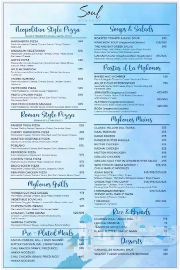 Soul Mykonos menu 