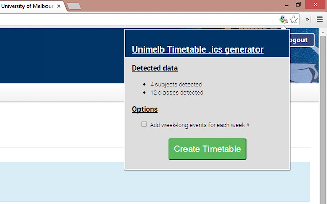 Unimelb Timetable to iCal