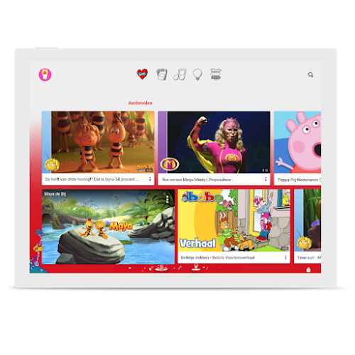 Een scherm met verschillende video's voor kinderen om uit te kiezen op YouTube Kids