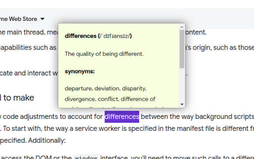 Dictionary for Google Chrome - Synonyms, Definition Preview 1