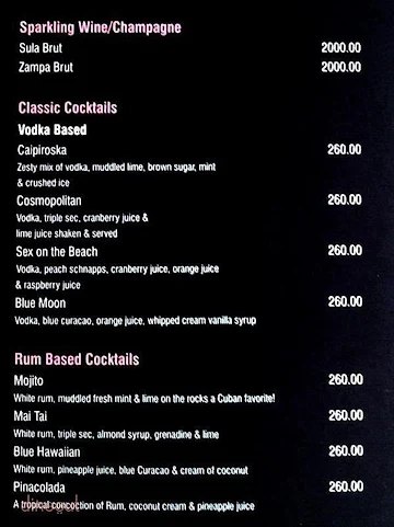 Cocoon Hotel menu 