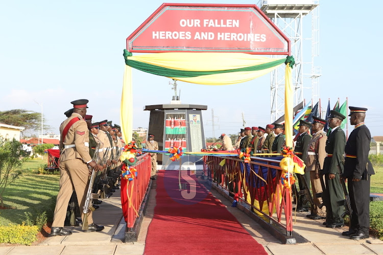 A monument of fallen police officers during a memorial service at Embakasi AP training College, Nairobi on Friday, December 16, 2022.