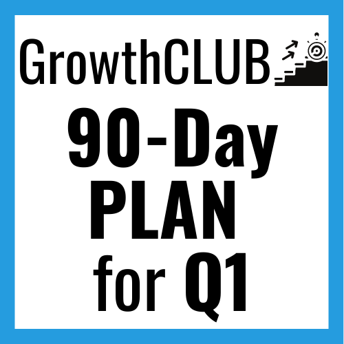 blue rectangle outlines the Growth Club 90-day planning event to get small businesses planned for the first quarter. Planning is a necessity and Action Coach can help you create a strategic 90-day plan focused on your growth goals for the first quarter