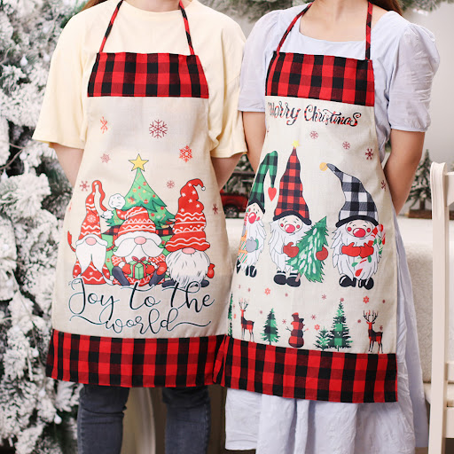 Title 6, Christmas linen apron featuring a painted facel...