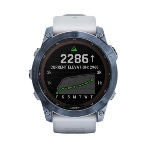 Đồng hồ thông minh fenix 7X, Sapphire, Solar, Màu đá trắng viền Titanium với dây Silicone, Đồng hồ GPS, SEA (010-02541-38 )