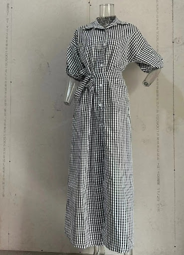 Title 9, Plaid Casual Polo Collar Split Long Dress