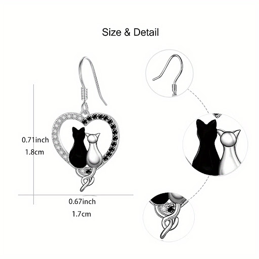 Title 1, Black Dripping Kitten Love Heart Earrings. Expr...