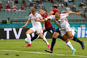 Kasper Dolberg of Denmark scores his side's second goal in their Uefa Euro 2020 Championship quarterfinal against Czech Republic at Baku Olimpiya Stadionu in Baku, Azerbaijan on July 03, 2021.