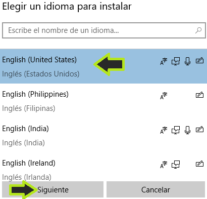 Elejir idioma a instalar