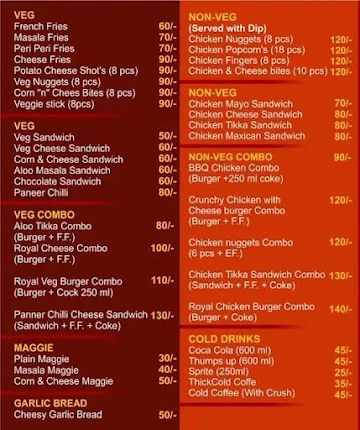 Royal Burger menu 