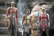 Lupita Nyong'o is flanked by Danai Gurira and Florence Kasumba, who are the Dora Milaje, the king's special forces in 'Black Panther'.