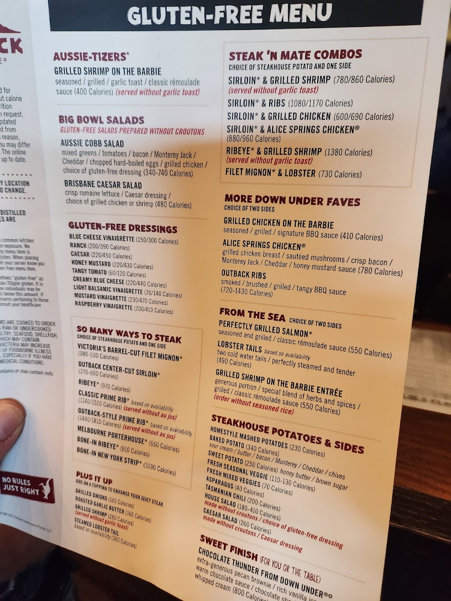 Outback Steakhouse gluten-free menu