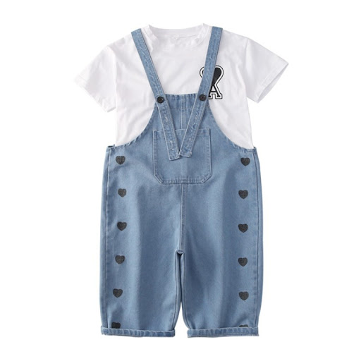 Title 5, New Trendy White Cotton T Shirt with Denim Bib ...