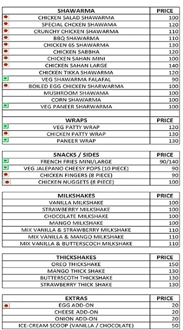 Snack Hack menu 