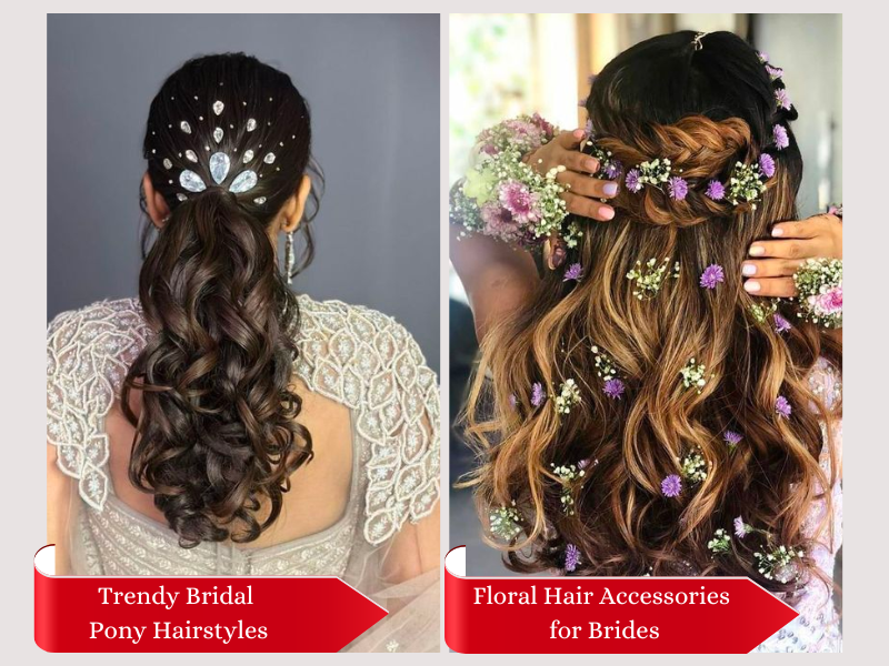 Trendy Bridal Pony Hairstyles for Indian Brides, Floral Hair Accessories for Brides