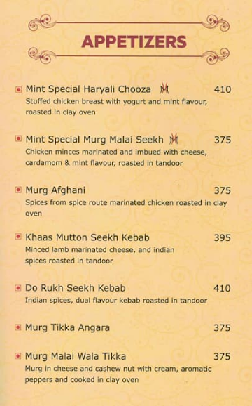 Mint Spice Route menu 