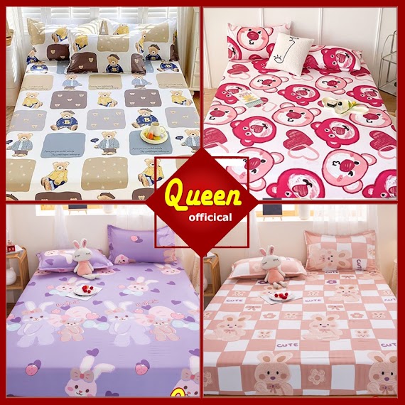 Bộ Ga Giường Và 2 Vỏ Gối M2/M4/M6/M8 Drap Cotton Poly Bo Chun Miễn Phí Bốn Mùa Đủ Size - Queen Decor