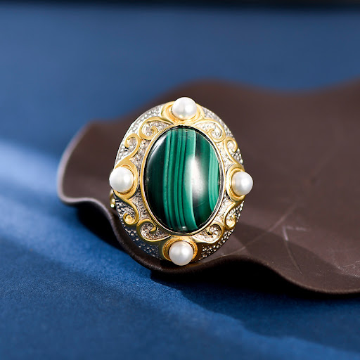 Title 3, Oval Malachite Ring For Women
