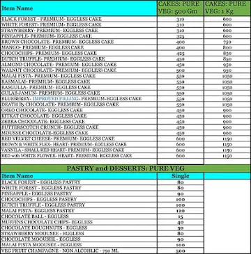 Cake O Valley menu 