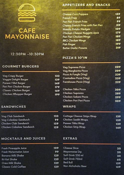 Mayonaise menu 