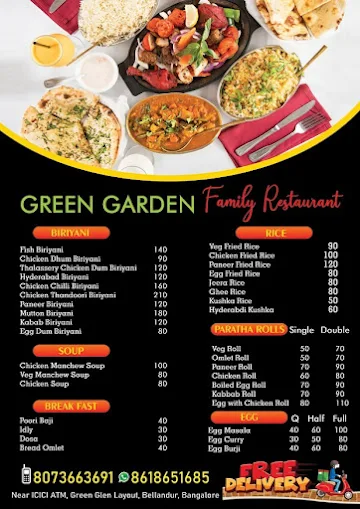 Green Garden Family Restaurant menu 