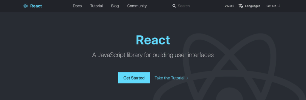 Page d'accueil React, une bibliothèque JavaScript pour la création d'interfaces utilisateur