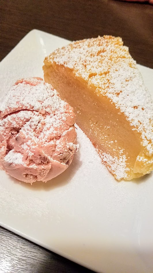 From Shigezo, special dessert menu item of Coconut Butter Mochi, a rich and delicate homemade Hawaiian style mochi cake served with your choice of ice cream