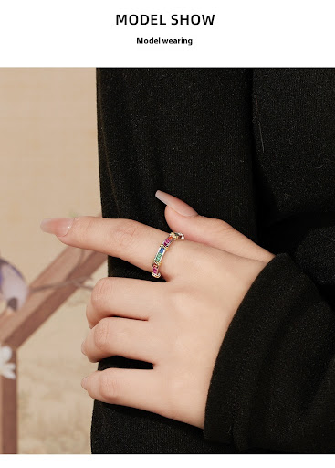 Title 8, 925 Sterling Silver Rainbow Cross Ring Dopamine...