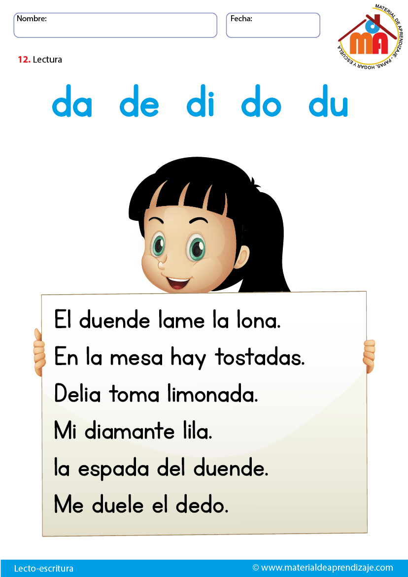 Resultado de imagen de lectura con la letra d para niños de preescolar