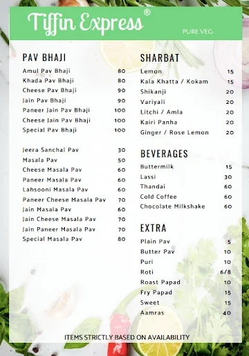 Tiffin Express menu 