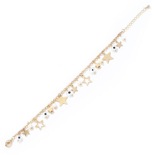 Title 1, Gold Five-Pointed Star White Devil Eye Bracelet...