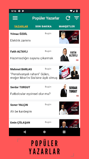 Köşe Yazarları, Haberler ve Gazete Manşetleri