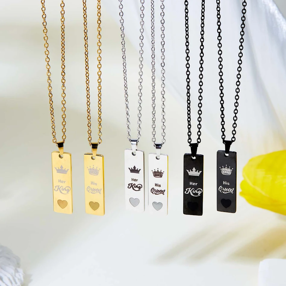Collar para parejas acero inoxidable Rey y Reina luminosos Ilumina tu amor con este romántico regalo para él y ella