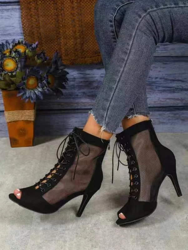 Title 2, Mesh Fish Mouth Sandal Boots voor dames met sti...