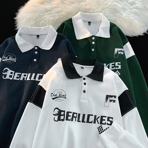 Title 10, American Contrast Color Polo Shirt Long Sleeve ...