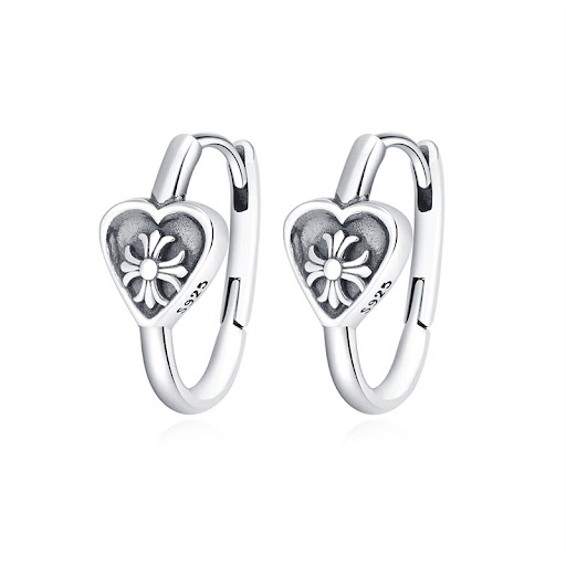 Title 1, S925 Pure Silver Ear Buckle Retro Worn Love Cro...