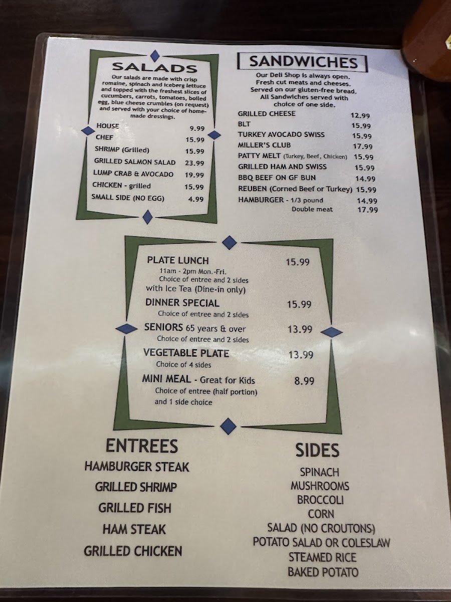 Miller's Seawall Grill gluten-free menu