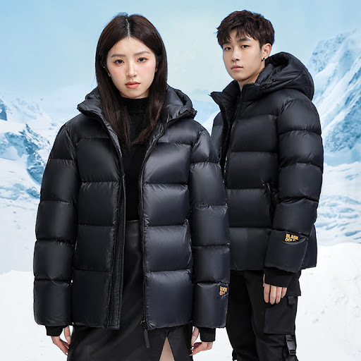 Title 2, Winter Black Gold Down Jacket Couple Style Stay...