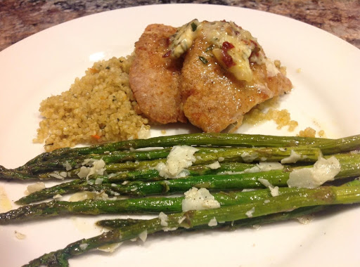 Pan sauted pork loin served with Quinoa & roasted fresh asparagus.