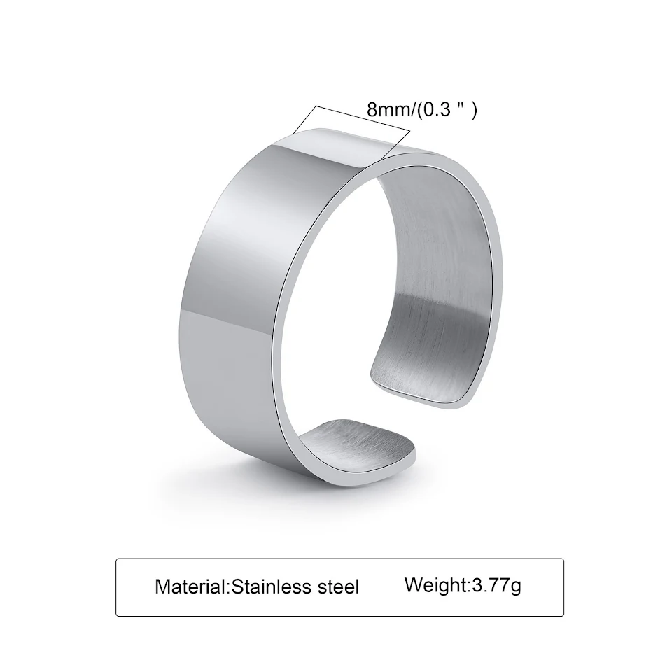 RVS Gladde Open Verstelbare Ring Staalkleur voor een perfecte pasvorm en comfort. Tijdloos ontwerp voor dagelijks gebruik.