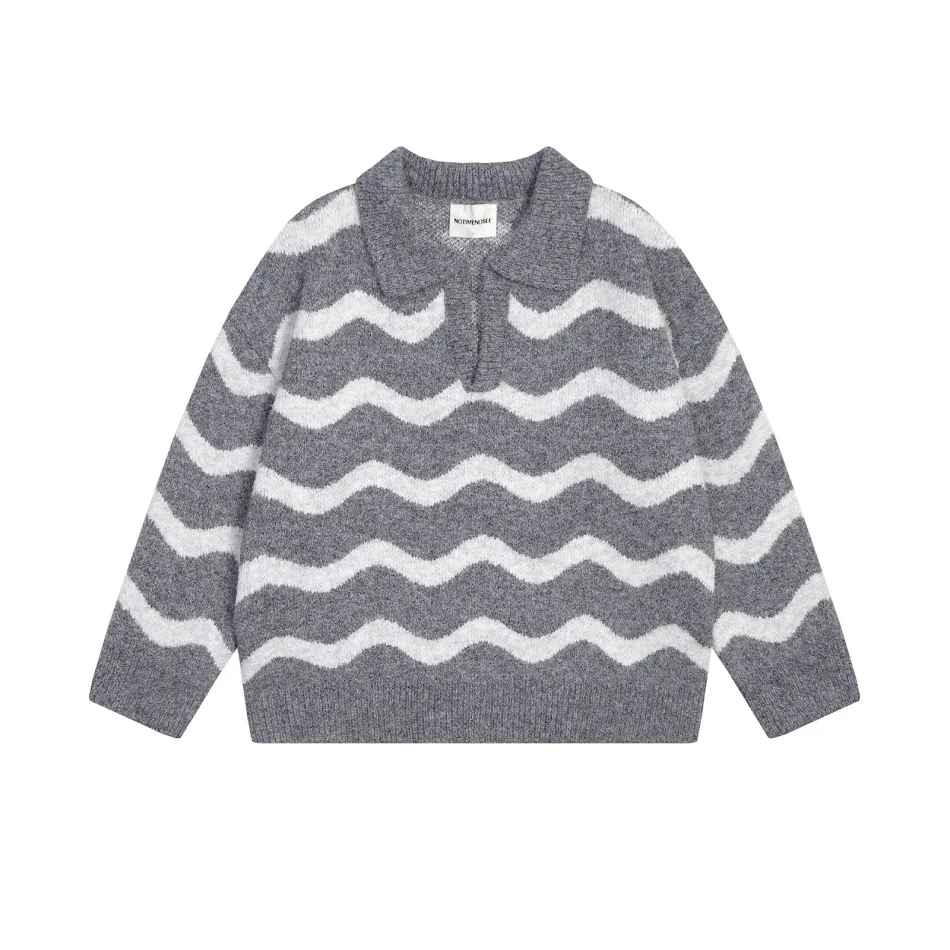 Gestreept pullover met revers voor heren, een comfortabele en stijlvolle trui, perfect voor een casual of geklede look, veelzijdig draagbaar.