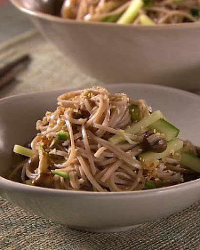 Sauteed mushrooms and fresh cucumber mingle in this healthy buckwheat-noodle salad.