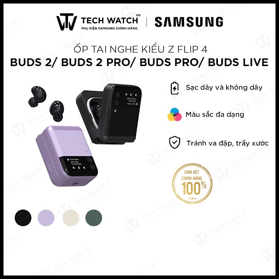 Ốp Kiểu Z Flip 4 Cho Tai Nghe Samsung Galaxy Buds 2 Pro / Buds 2 / Buds Pro / Buds Live - Techwatchvn