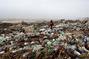 A fuel container and rubbish washed onto the beach at Blue Lagoon in Durban.